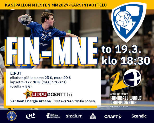 Miesten MM-karsintaottelu Suomi-Montenegro 19.3. Vantaan Energia Areenalla