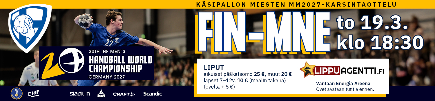 Miesten MM-karsintaottelu Suomi-Montenegro 19.3. Vantaan Energia Areenalla